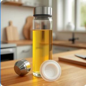 ขวดน้ำแก้วสองชั้น V11 พร้อมฝาเกลียวสแตนเลสสำหรับเดินทาง ลายสีขาวล้วน - Product Image 4