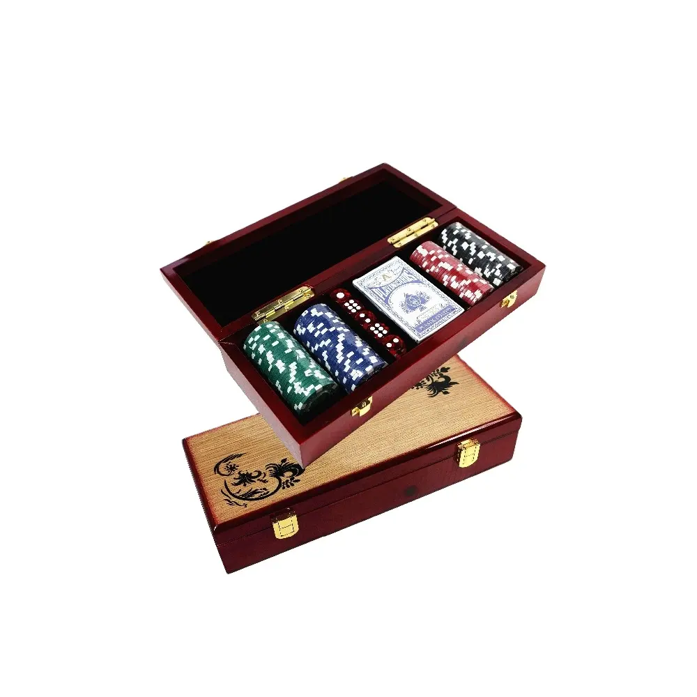 2015 nuevo diseño de madera poker/tarjeta de juego set chips case Set