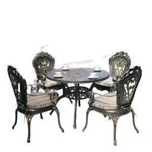Cast <b>Aluminum</b> Garden <b>Table</b> Set 4 Seater Outdoor European Style Weather Resistant Patio Furniture - Product Image 1