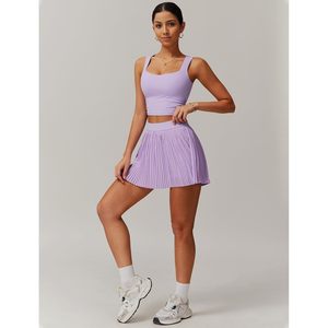 Women 2 Piece Tennis <b>Set</b> <b>Square</b> Neck Tank Top High Waisted Pleated Skirt Sporty Yoga Golf Outfits Breathable Spring Summer - Product Image 5