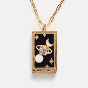 Großhandel Retro New Fashion Galvani siert Real Gold Personal isierte Diamond Square Anhänger <span class=keywords><strong>Tarot</strong></span> Halskette - Product Image 3