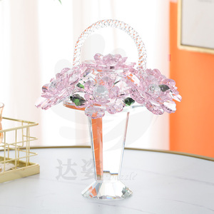 Panier à fleurs en cristal Darz, ornement décoratif pour la maison en verre rose - Product Image 1