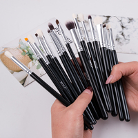 15 Pcs Set Kuas Rias Mata Bulu Kambing Hitam Premium Presisi Profesional untuk Detailing Eyeshadow, Eyeliner, dan Pembentukan Alis