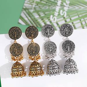 भारत ऑक्सीकरण सोने चांदी मढ़वाया मनके Chandbali घंटी Jhumki कान की बाली आभूषण जातीय Boho घंटी लटकन लटकना कान की बाली - Product Image 3