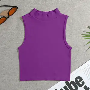 Fashion Solid Color Nylon Rib High Neck Vest Sports Vest Quick Dry Yoga Wear Crop Tank Top