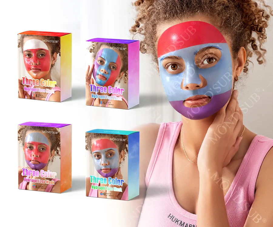 Masque facial en feuille de gelée hydraulique colorée coréenne hydratant arc-en-ciel masque facial au collagène multicolore masque hydrogel