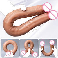 Double gode en silicone souple et réaliste, long, épais, avec veines, pour usage vaginal et anal, jouet sexuel pour lesbiennes et gays