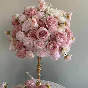 A-FB093 Wholesale Artificial Silk 60cm <b>Flower</b> Ball Silk Green and White Ball Center Piece Artificial <b>Flower</b> Ball - Product Image 1