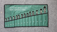 Jeu de clés à cliquet à tête flexible 14 pièces, 8-24 mm, acier CR-V, cliquet à 72 dents, avec étui de rangement