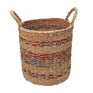 天然稻草材料藤制定制海草圆形开放式手工编织编织柳条储物篮来自孟加拉国