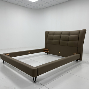 Modern King-Size Double Genuine Leather Adjustable Height Eco-Friendly Soft <strong>Bed</strong> <strong>Pine</strong> Wood <strong>Frame</strong> Minimalist Design - Product Image 5