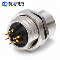 Conector Hembra M12 para Montaje en Panel, 6 Pines, Codificación A, Conector de Panel PCB, IP67 Impermeable