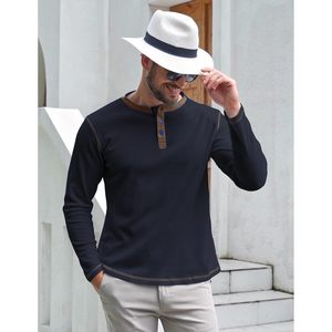 เสื้อเชิ้ตแขนยาวผู้ชาย FOXA รุ่น Waffle Henley สีพื้นแบบลำลอง ติดกระดุม ทรงคลาสสิก เหมาะสำหรับใส่ในชีวิตประจำวัน - Product Image 2