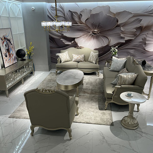 Franse luxe bank voor drie personen, woonkamer, Europese stijl, lederen bankstel, 123 combinatie, villa, hotelmeubilair - Product Image 5