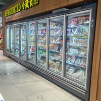 Congélateur de présentation à refroidissement par air à faible bruit avec façade en verre à 2/3/4/5 portes pour supermarché commercial