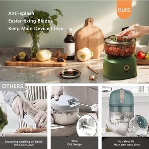 Mini hachoir électrique sans fil 350 ml pour cuisine, double usage, pour purée d'ail, viande/légumes, en acier inoxydable, 3 lames - Product Image 6