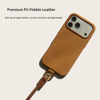 Étui en cuir PU pour iPhone 17 Pro avec bandoulière – Coque de protection antichoc à texture grainée