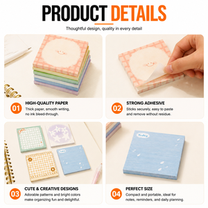 Cute Square Sticky Notes Memo Pad Custom Printed Strong Adhesive Smooth Writing Paper <b>Notepad</b> for Student Office <b>Desk</b> Organizer - Product Image 4