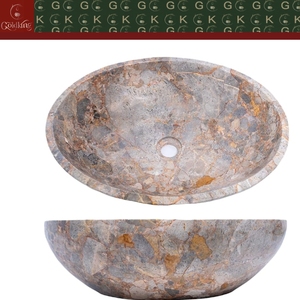 Lavabos de salle de bain en marbre fossile crème GOLDKING, lavabos ovales sur mesure pour salle de bain moderne - Product Image 5