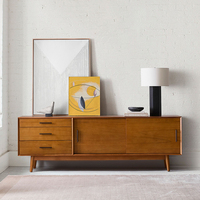 Meuble TV en bois massif robuste, console multimédia contemporaine avec rangement pour salon, hall d'hôtel et appartement