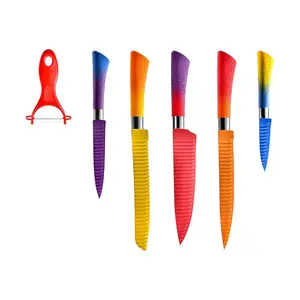 Top selling cheap kitchen knife gradient color plastic handle knives set kitchen chef utility fruit paring knife