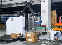Bras robotique collaboratif industriel automatique avec colonne et pince pour la pose de sacs alimentaires, bouteilles, cartons et le palettisation