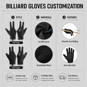 Gants de billard haute performance à trois doigts, antidérapants, respirants, en spandex, pour les tournois de <span class=keywords><strong>snooker</strong></span> - Product Image 5
