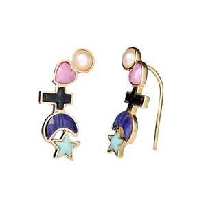 Orecchini a perno con croce, stella, luna e cuore, con dettagli colorati, stile retrò, accessori moda da donna - Product Image 5
