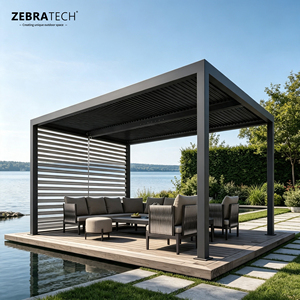 Pergola bioclimatique en aluminium à télécommande <span class=keywords><strong>avec</strong></span> certification OEKO-TEX 100 pour hôtel, restaurant, terrasse extérieure, abri solaire, auvent - Product Image 1
