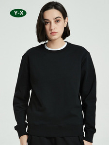 Felpa con cappuccio <span class=keywords><strong>nera</strong></span> semplice alla moda Y-X felpa con Logo personalizzato felpa Pullover di alta qualità senza cappuccio - Product Image 2