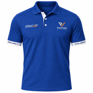 Polo de sport automobile personnalisé pour homme, en piqué séchage rapide, avec patte de boutonnage contrastante, logo sur la poitrine et texte sur le poignet, pour équipes et équipes d'athlétisme - Product Image 4