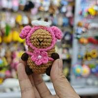 Porte-clés Capybara au crochet fait main, poupée animale en fil tricoté, breloque de sac, pendentif Capybara mignon de dessin animé