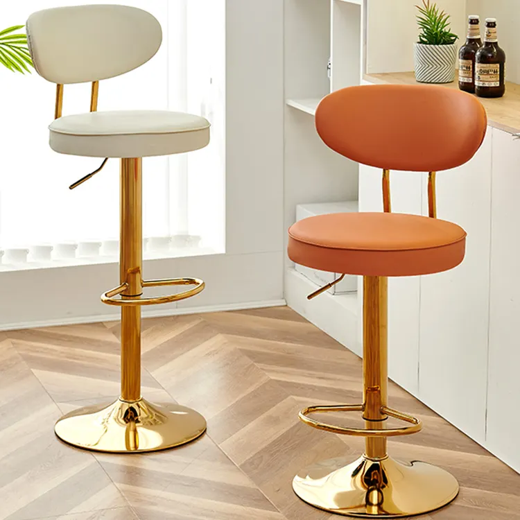 Bar taburesi Metal sayacı Nordic döner Modern uzun boylu ev mobilya yüksek mutfak ahşap kadife deri sandalye altın lüks Bar tabureleri