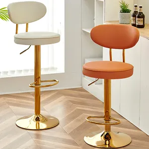 Banquinho de bar de metal, banquinho giratório nórdico moderno, cadeira alta de madeira e veludo para cozinha, banquinho de bar luxuoso dourado