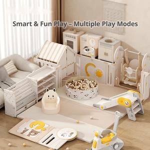 Parc de jeu multifonctionnel en plastique pour bébé avec toboggan, balançoire, piscine à balles, rangement de jouets, bibliothèque, barrière, pour intérieur et extérieur, pour tout-petits - Product Image 2