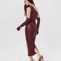 Robe moulante asymétrique sexy en similicuir PU pour femme avec gants, style club et fronces