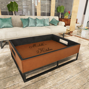 Plateau de rangement en cuir gravé personnalisé, rectangulaire, pour l'organisation de la cuisine, avec poignées, design classique, finition texturée - Product Image 3