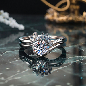 Anillo Apilable de Plata de Ley 925 de Lujo Ligero con Diseño Único de Moissanita para Mujer, Anillos de Compromiso y Boda, Joyería de Moda - Product Image 3