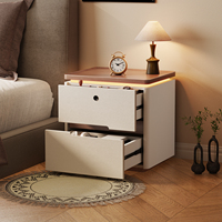 Table de chevet moderne intelligente en MDF avec double tiroir, serrure à empreinte digitale, capteur tactile LED, armoire de chevet pour chambre à coucher, hôtel, appartement