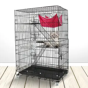 Collapsible large 3 layer cat cage with wheel