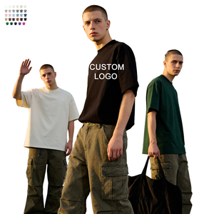 High Quality Cotton Blank T Shirt Drop Shoulder Oversized Men's Knitted T-shirt Crew <b>Neck</b> Streetwear Custom Logo Tshirt - Product Image 1