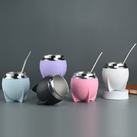 Haute qualité 280ml Double paroi isolée Yerba Mate tasse en acier inoxydable tasses à thé gourde Mate tasse avec cuir enveloppé