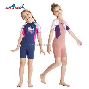 Customized girls 2.5mm short sleeve one-piece thermal swimsuit waterproof fabric for diving suit
