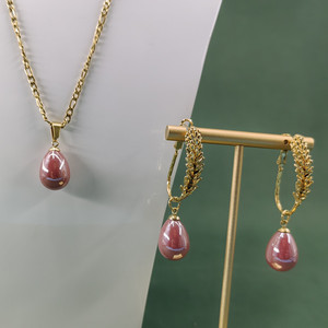 Set di gioielli <span class=keywords><strong>in</strong></span> oro 18K orecchini di grano pendenti a goccia di colore impermeabile con catena <span class=keywords><strong>in</strong></span> <span class=keywords><strong>acciaio</strong></span> inossidabile - Product Image 2