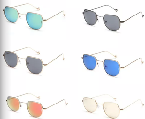 2022 nuevas gafas de sol con logotipo personalizado para <span class=keywords><strong>mujer</strong></span> UV 400 marcos cuadrados superiores planos azules y rojos con gafas de sol de espejo <span class=keywords><strong>hexagonales</strong></span> grandes - Product Image 1