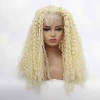 Perruque noire volumineuse à raie centrale avec dentelle frontale, en cheveux synthétiques résistants à la chaleur, pour femmes européennes et africaines