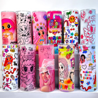 Vaso Térmico Delgado de 20oz para Sublimación, Personalizable con Gráficos, Doble Capa, con Diseño de Personajes Femeninos, para Café o Bebidas