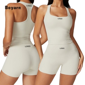 Boyarn TZ8819 femmes solide respirant Fitness ensemble de sport Gym col carré soutien-gorge entraînement Yoga vêtements de sport bout à bout Shorts - Product Image 1