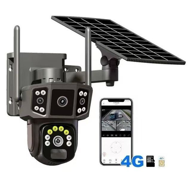 V380 Pro 3 Screens Dual Lens 6MP 4K Outdoor 360 Degree Solar Powered CCTV Security Camera with Sim Card for Home and Business