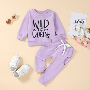 Set di pantaloni con coulisse e felpa girocollo a maniche lunghe con stampa di lettere per bambina, completo casual in <span class=keywords><strong>2</strong></span> pezzi per bambini - Product Image 4